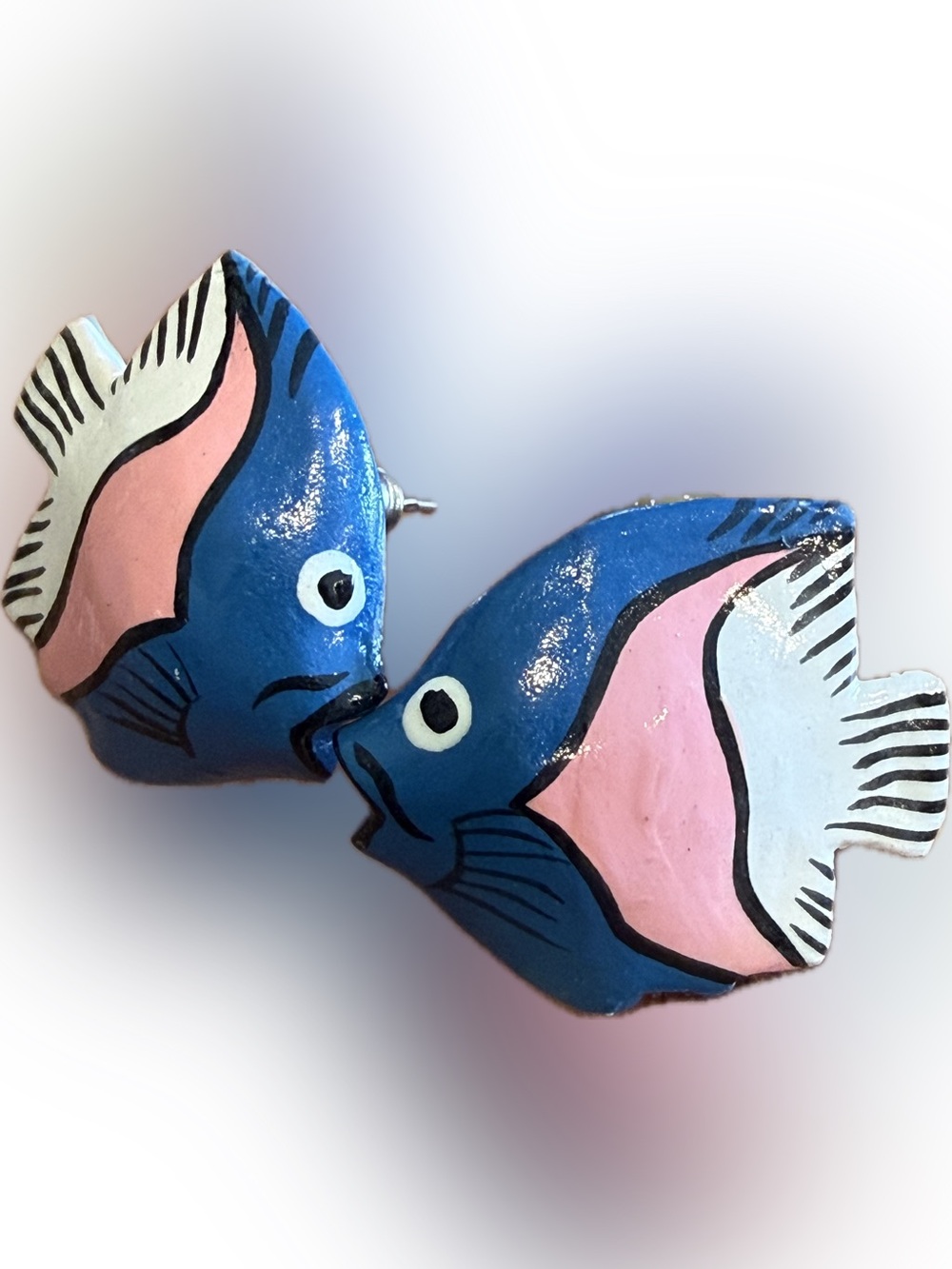 Hand-Painted Blue & Pink FishWooden Earrings